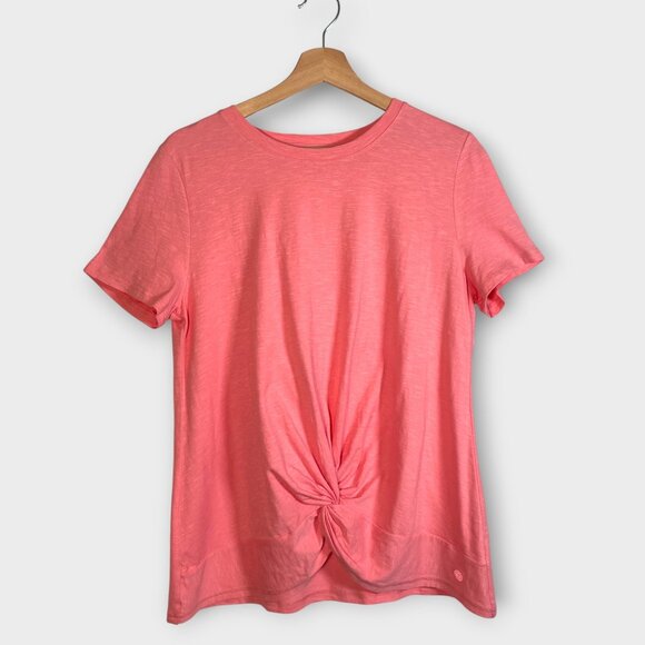 T by Talbots T-shirt LARGE Knot Front Coral Yoga Workout Activewear NEW - Picture 1 of 7